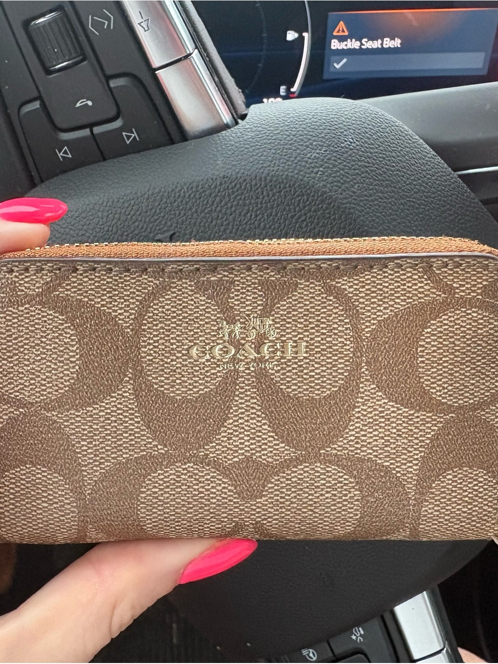 COACH mini Signature Canvas Zip Wallet in Brown
